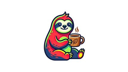 Obraz premium Cute Sloth Character Holding a Coffee Cup