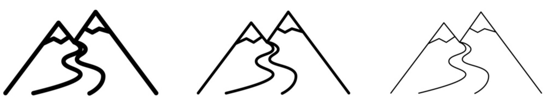 Set of mountain icons, symbols for nature and landscape.