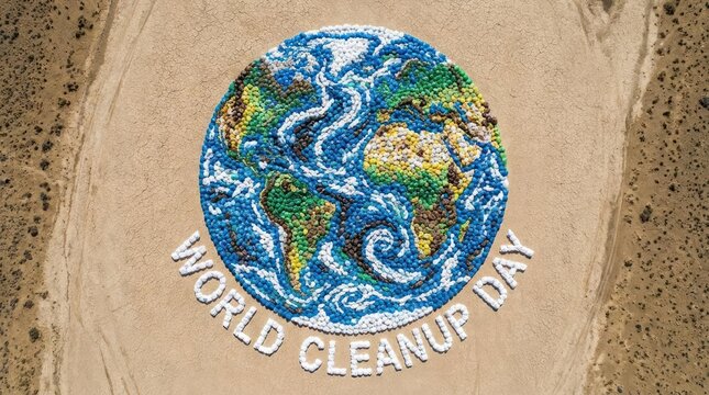 Earth globe made of trash for World Cleanup Day.
