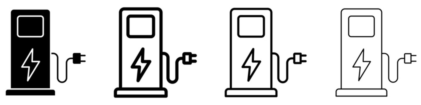 EV charger solid glyph icon for electric vehicle charging station