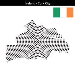 Obraz premium Map of Ireland region Cork-City in concentric medium dots