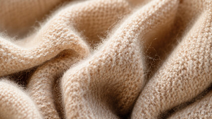 Fototapeta premium Soft Cashmere Knit Fabric Texture in Warm Oatmeal Beige with Cozy Folded Detail