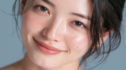 Fototapeta premium 透明感のある素肌の日本人女性のクローズアップ