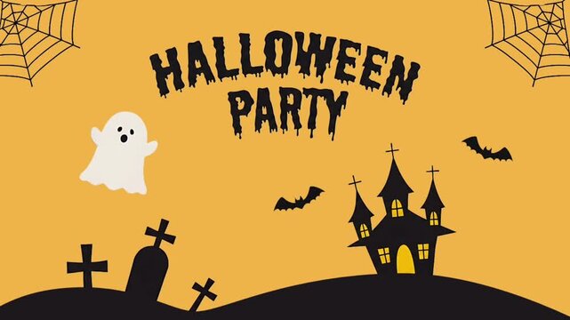 Cute Halloween Party Background Animation with Ghost, Haunted House, Bats and Graveyard, Perfect for Holiday Invitations, Social Media, Event Promotions and Children's Halloween Videos