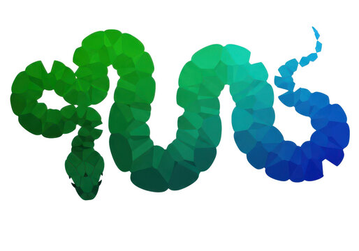 Stylized snake illustration made of geometric shapes in green and blue gradient, abstract representation of reptile, a unique modern design.