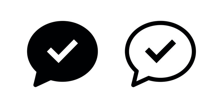 Chat Bubble with Checkmark Icon Set Solid and Outline