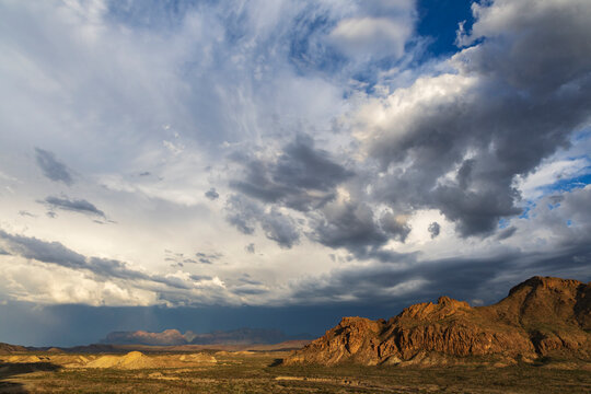 Storm clouds in the sky above the Texas mountains.
