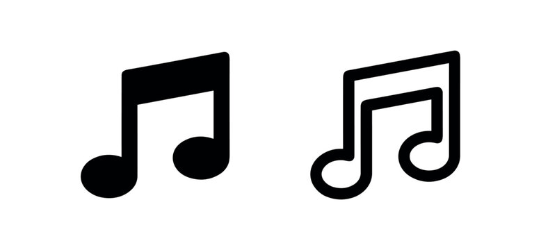 Musical note icon. Music and sound symbol in flat and outline styles.