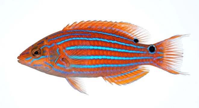 Orange striped fish isolated on white - underwater marine wildlife photography