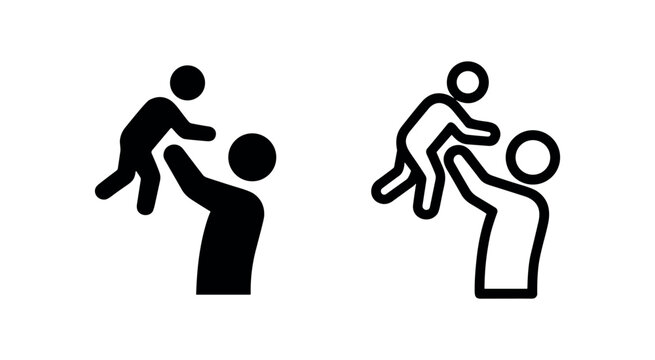 Father or parent lifting child icon set for family and parenthood