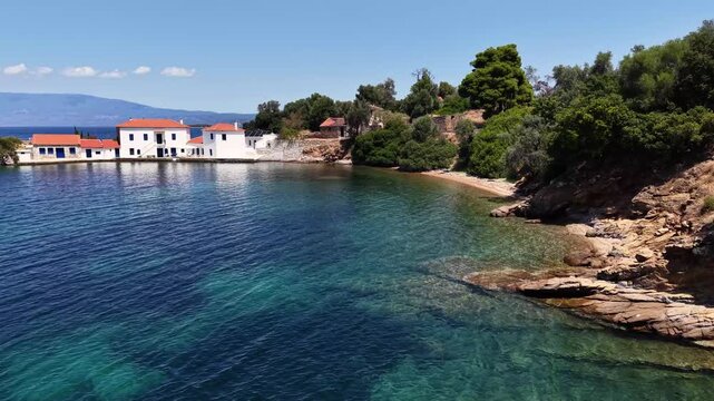 Aerial View of Tzasteni beach in Southern Pelion, in central Greece.