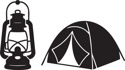 Camping lantern and tent outdoor adventure icon set © Golam