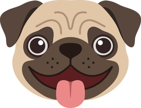 Happy pug dog face, Pute Excited Puppy Face Emotion Isolated Illustration
