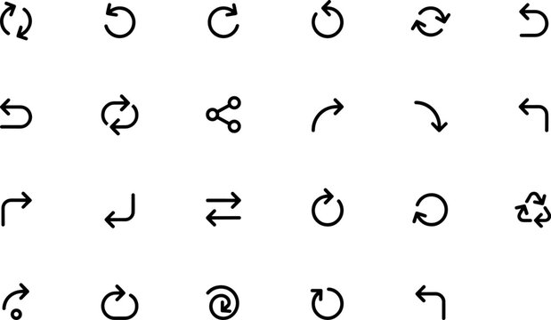 Arrow and Refresh Icon Set with Rotate, Reload, Undo, Redo, and Loop Symbols for Navigation Interface Designs
