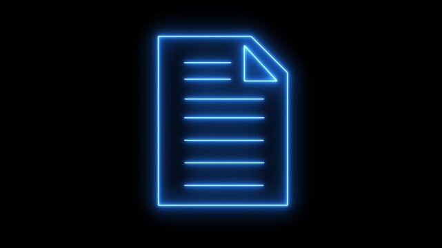 Neon line Document icon animated. digital file and data management concept, document stack icon, Represents digital records, online information, and technology. neon sign document check mark icon