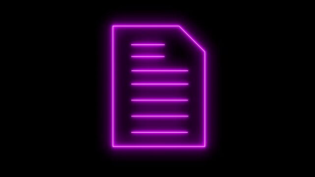 Neon Document animated icon. Represents digital records, online information, and technology. neon sign document check mark 4k video animation. modern futuristic tech projects