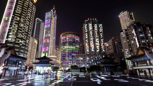 chongqing cyberpunk city with overlayed code and data on the buildings