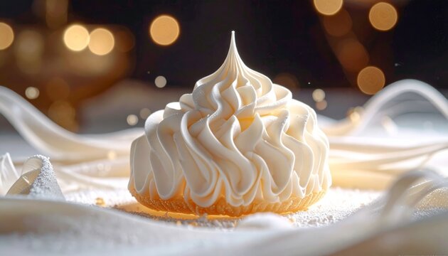 Elegant Meringue Dessert with Soft Lighting and Creamy Texture.