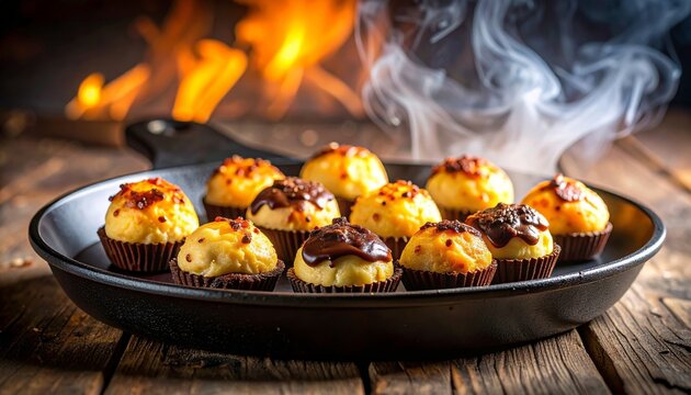 Delicious Mini Muffins on a Plate with Fire Background.