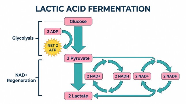 Lactic acid fermentation process diagram with glycolysis and nad stages