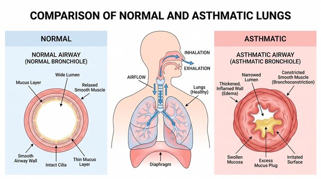 Comparison of normal and asthmatic human lung airways