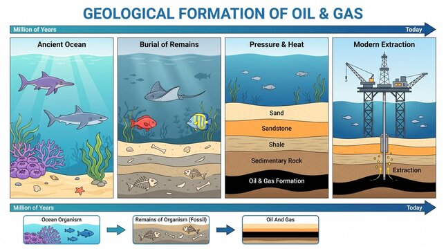 Infographic of oil and gas geological formation over millions of years