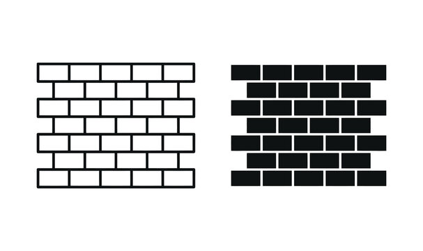 Brick wall icon in outline and solid style. Vector illustration