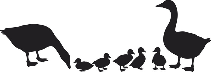 Goose family silhouette collection, adult geese with goslings isolated on white background vector illustration set © Arishfa