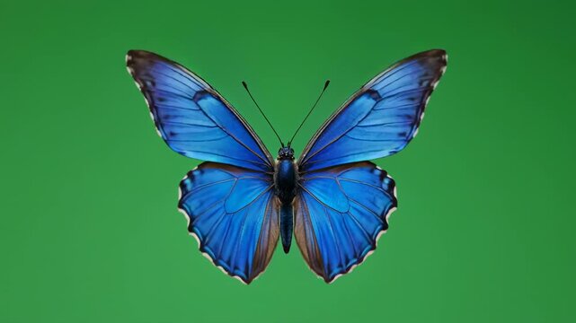 Blue Morpho Butterfly in Motion on Green Screen for Nature and Science Projects