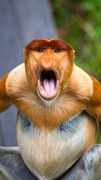 Spectacled Proboscis Monkey's Surprising Expression: A Captivating Wildlife Portrait