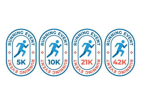 Running Event Badge Set: 5K, 10K, 21K, and 42K Marathon Icons