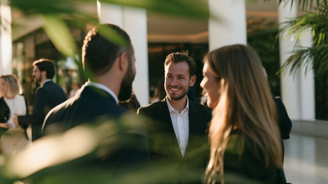 Event Host Welcoming First Attendee with Genuine Smile at Venue Entrance