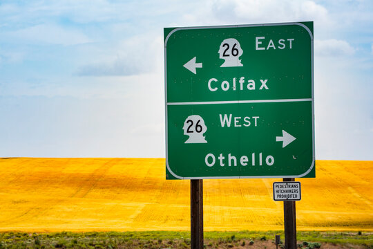 Colfax and Othello road signs in eastern Washington State,