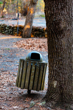Garbage bin in a public park.