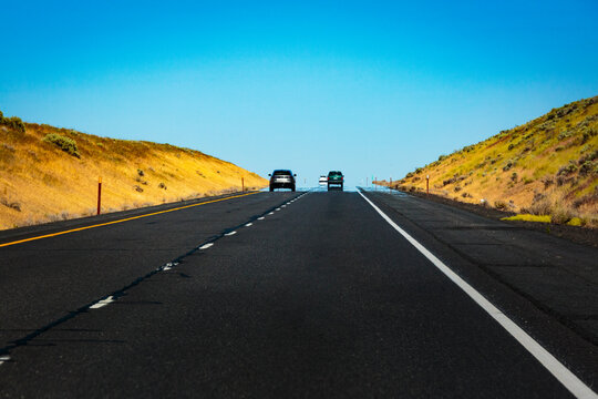 Driver's perspective of Interstate 90 in eastern Washington.