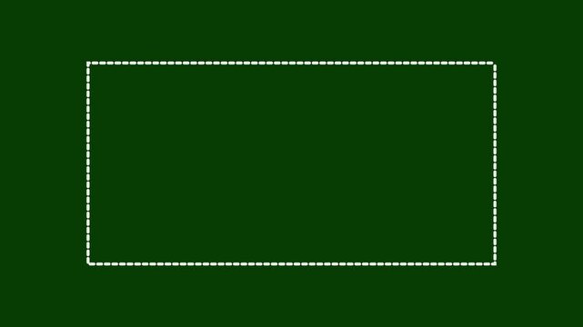 Dotted line rectangle frame animation on green background. Animation of a dotted line path from left to right point.Motion graphics of concept