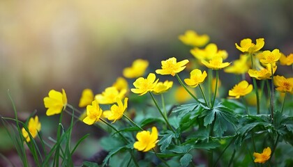 Obraz premium Small Yellow Flowers Ranunculus Acris Poisonous Plant
