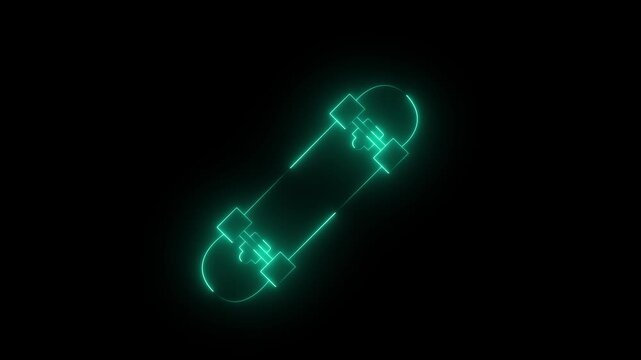 neon Skateboard icon isolated on black background. Extreme sport.Motion graphics of concept