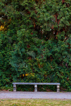 Stone bench in formal gardens at Manito Park, Spokane