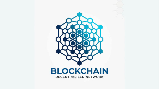 Blockchain decentralized network logo design with futuristic digital nodes and geometric technology patterns