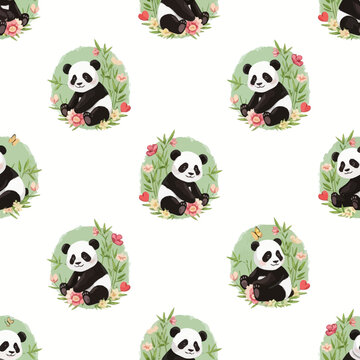 Cute Panda Bears Seamless Pattern