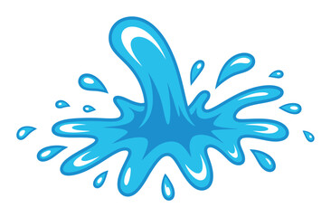 Dibujo animado de una salpicadura de agua azul aislada sobre fondo blanco