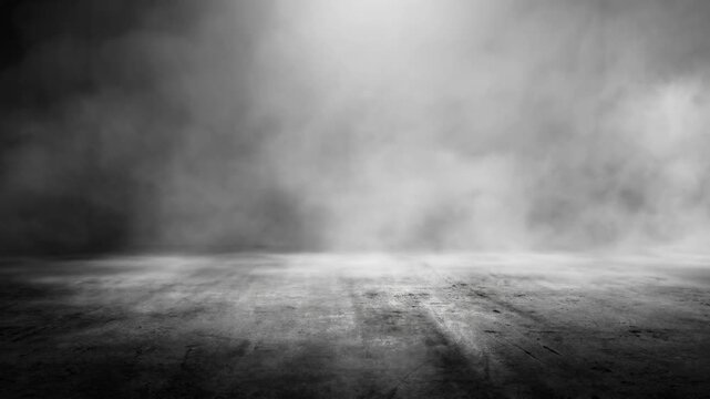 Eerie Atmosphere of Fog, Mist, and Dim Light on Concrete Floor