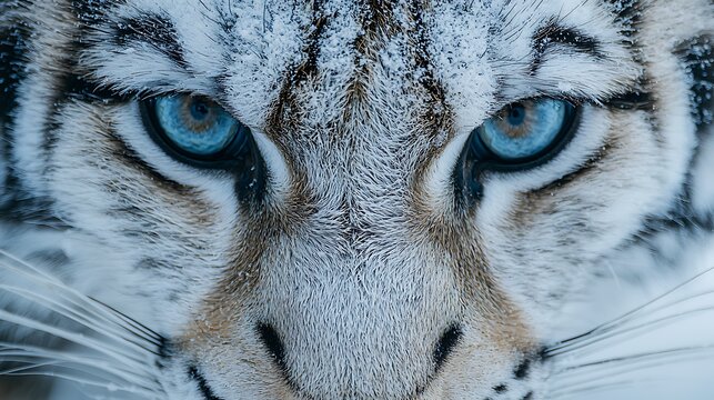 Siberian tiger close-up, snowy winter habitat, intense gaze, wildlife conservation