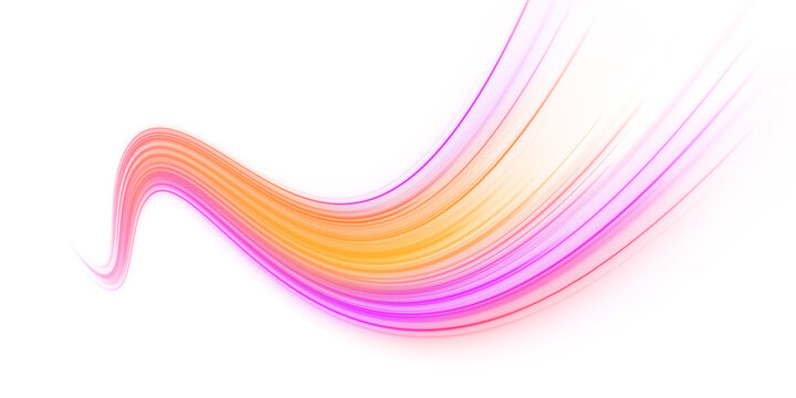 Abstract neon waves twist with glowing blue, purple, and orange trails. Futuristic energy flow creates a powerful speed motion effect. PNG illustration.