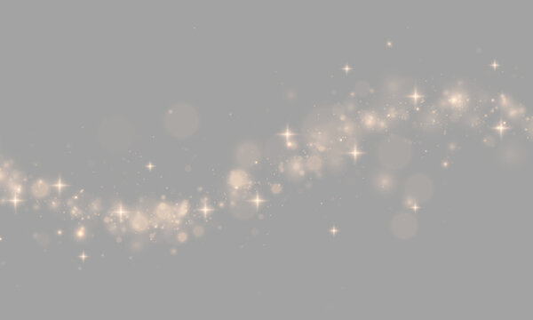 Golden dust sparkles drift gently with luminous stars and shimmering reflections. Beautiful festive light effect for premium invitations. PNG resource.