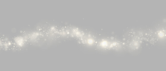 Golden magic dust spreads through soft glowing light with sparkling particles. Warm bokeh creates an elegant festive atmosphere. Perfect for premium designs. PNG. © Freesstock