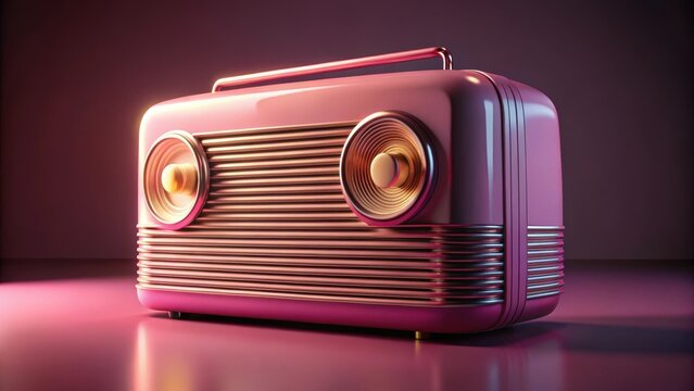 Vintage pink radio isolated with clipping path