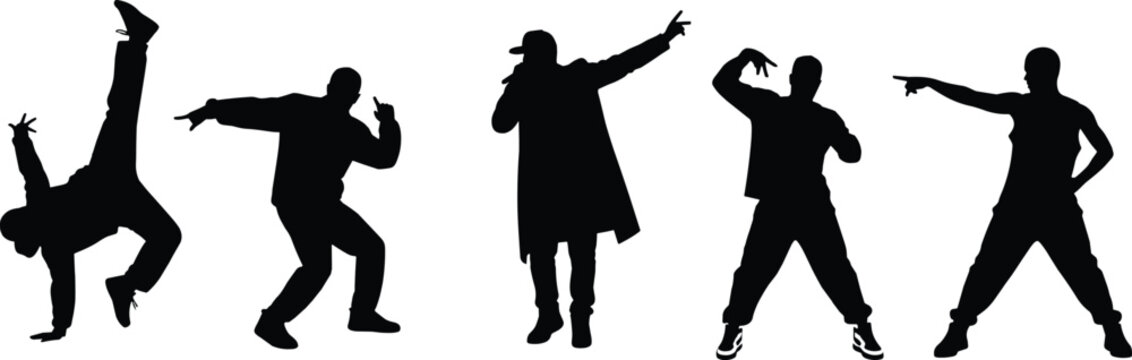 Hip Hop Dance Silhouette Collection with Breakdance and Street Style Performer Poses Vector Set