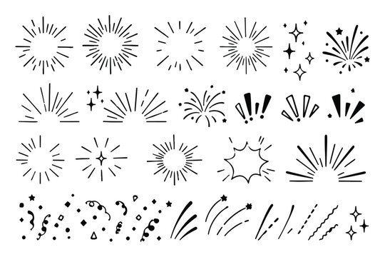 Line element movement hand drawn set. Line doodle sketch hand drawn movement effect icon pencil brush chalk stroke. Cute comic manga emoji emotion stars sparkle heart expression. Doodle line sparkle
